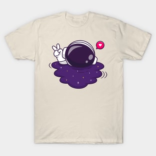 Cute Astronaut Drowning in Space Cartoon T-Shirt